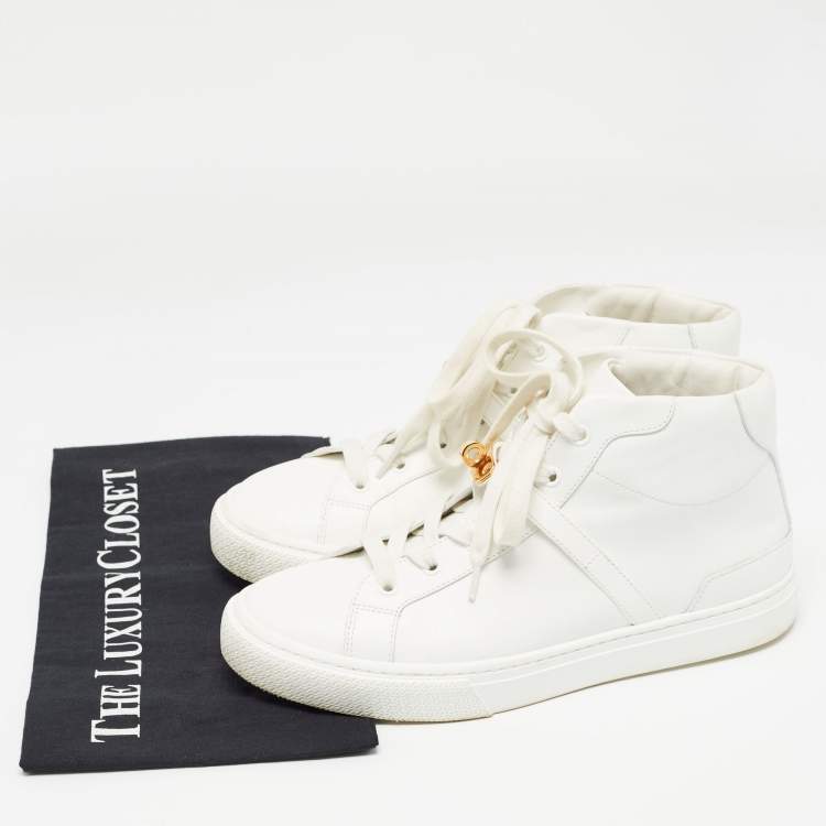 Pre Owned Hermes White Leather Daydream High Top Sneakers Size 39