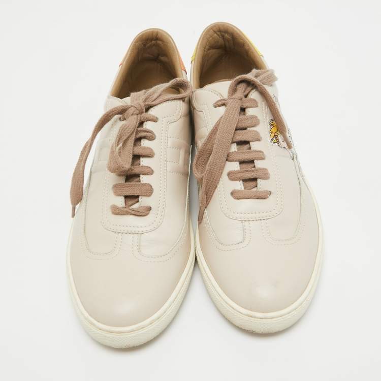 Pre Owned Hermes Two Tone Leather Trail Lace Up  Sneakers Size 38