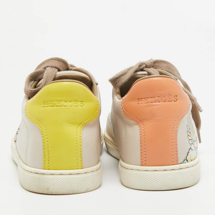 Pre Owned Hermes Two Tone Leather Trail Lace Up  Sneakers Size 38