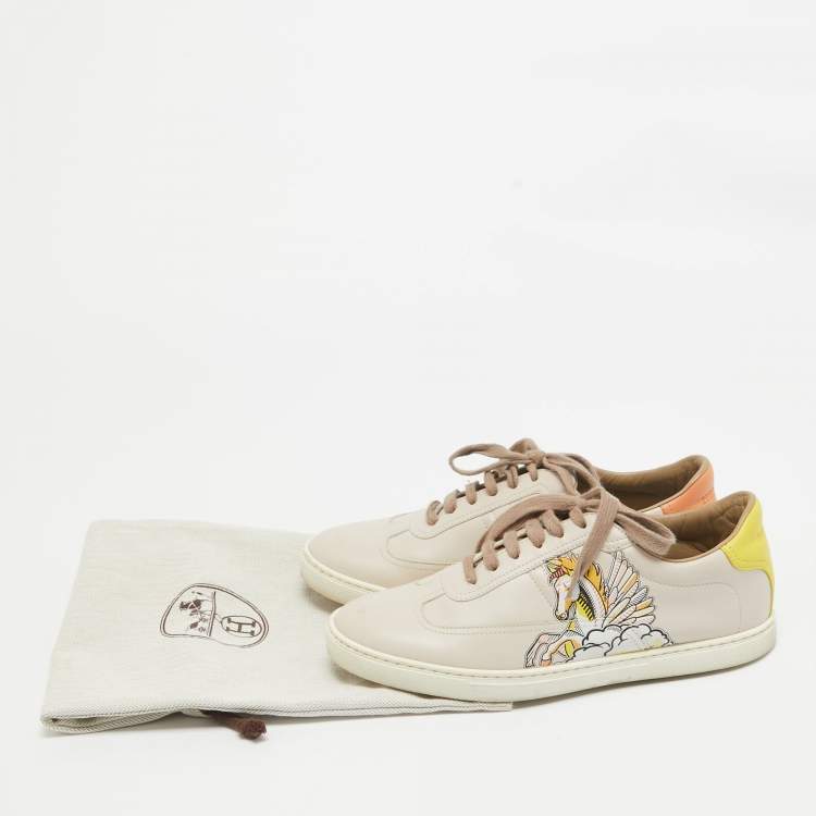 Pre Owned Hermes Two Tone Leather Trail Lace Up  Sneakers Size 38