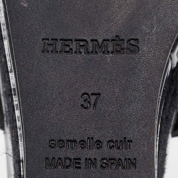 Pre Owned Hermes Black Patent Leather Ilana Espadrille Wedges Sandals Size 37