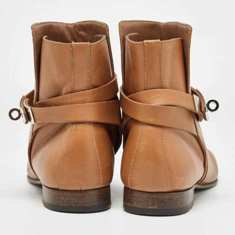 Pre Owned Hermes Brown Leather Neo Ankle Boots Size 39