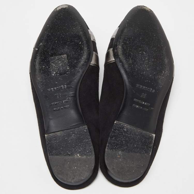 Pre Owned Hermes Black Suede and Leather Roxane Flat Mules Size 38