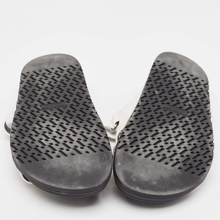 Pre Owned Hermes White/Brown  Crocodile Chypre Himalaya Slides Size 40