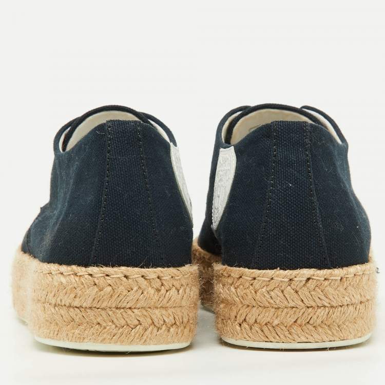 Pre Owned Hermes Navy Blue Canvas Rosa Espadrille Sneakers Size 37