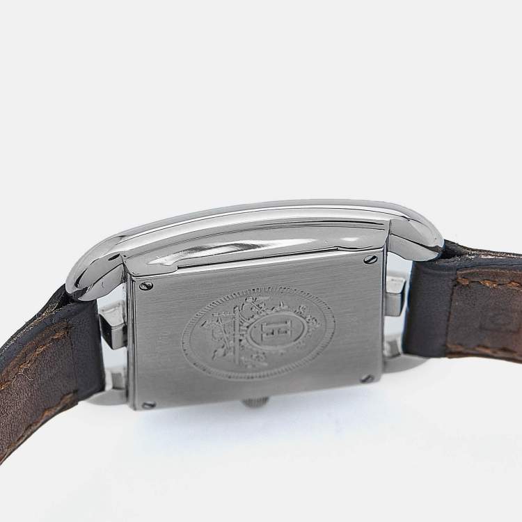 Pre Owned Hermes Silver Dial Stainless Steel Leather Cape Cod CC1.210 Unisex Wristwatch 23 mm