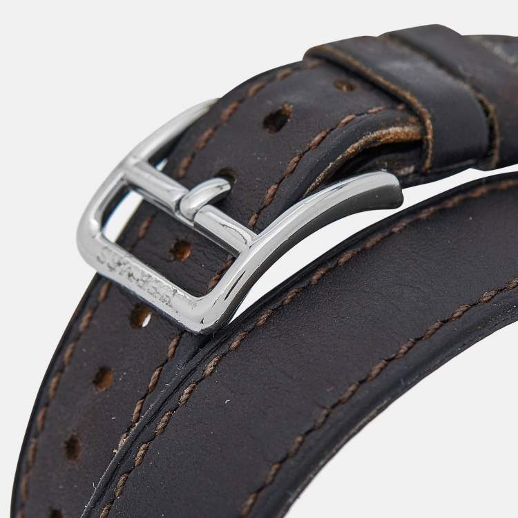Pre Owned Hermes Silver Dial Stainless Steel Leather Cape Cod CC1.210 Unisex Wristwatch 23 mm