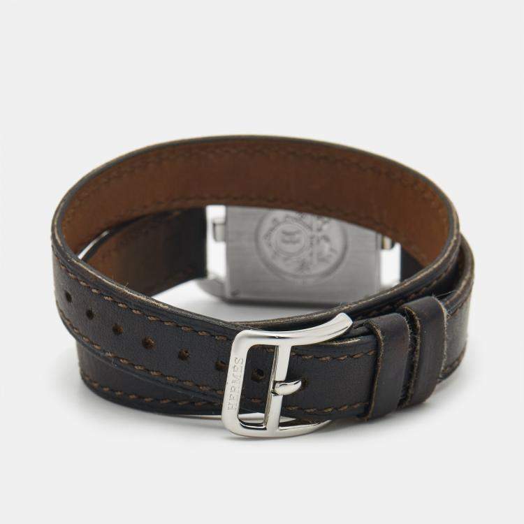Pre Owned Hermes Silver Dial Stainless Steel Leather Cape Cod CC1.210 Unisex Wristwatch 23 mm