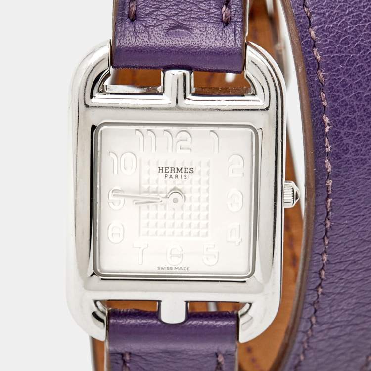 Pre Owned Hermes Silver Stainless Steel Leather Cape Cod CC1.210 Women's Wristwatch 23 mm