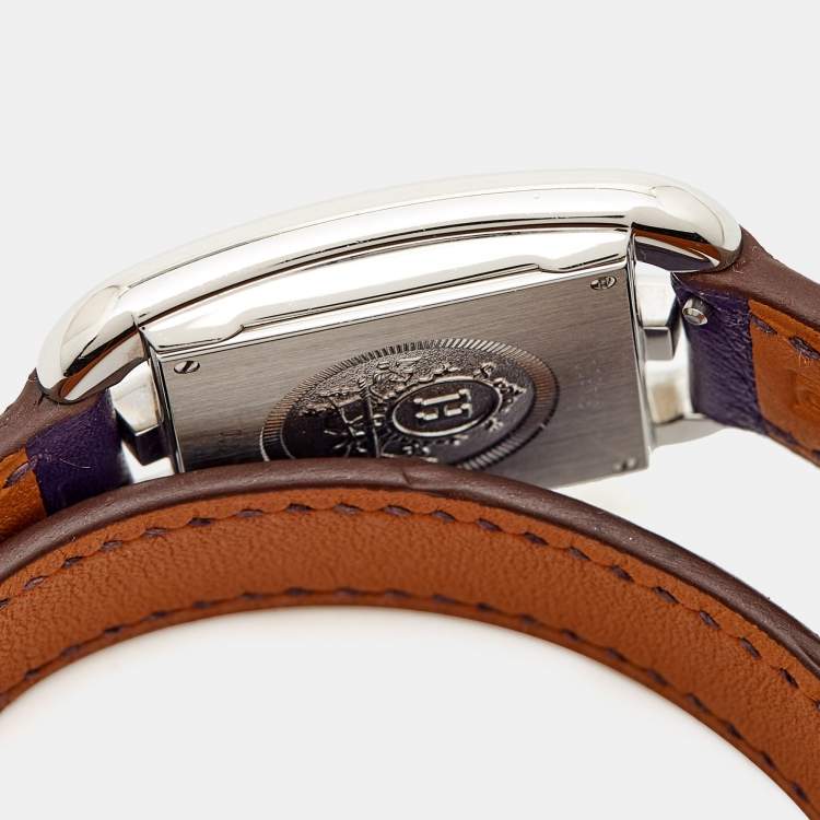 Pre Owned Hermes Silver Stainless Steel Leather Cape Cod CC1.210 Women's Wristwatch 23 mm