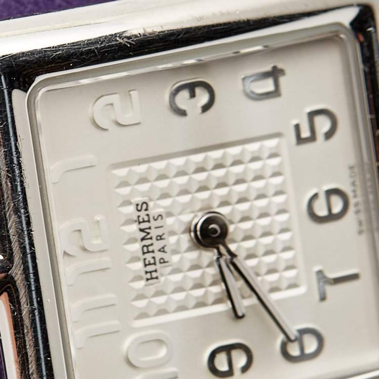 Pre Owned Hermes Silver Stainless Steel Leather Cape Cod CC1.210 Women's Wristwatch 23 mm
