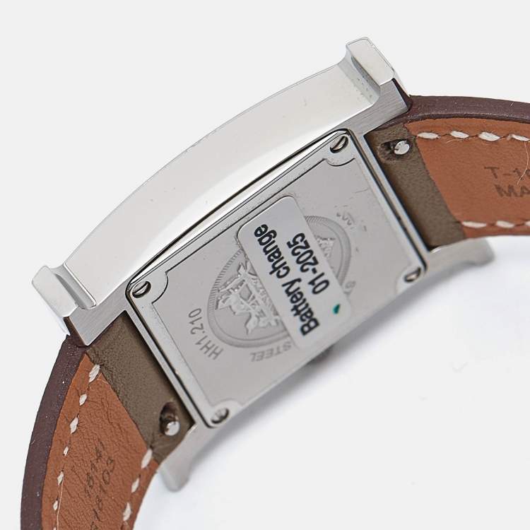 Pre Owned Hermes White Stainless Steel Leather Heure H HH1.210 Women's Wristwatch 21 mm