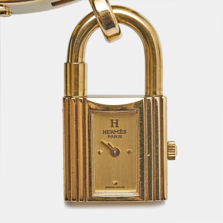 Pre Owned Hermes Champagne Gold Plated Leather Kelly Women's Wristwatch 20MM