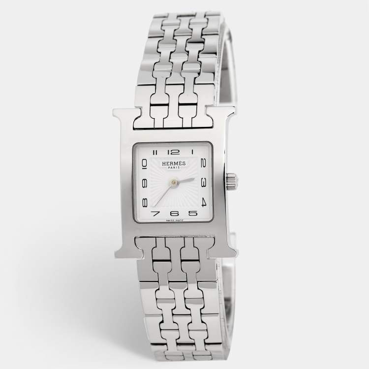 Pre Owned Hermes White Stainless Steel Heure H HH1.210 Women's Wristwatch 21 mm
