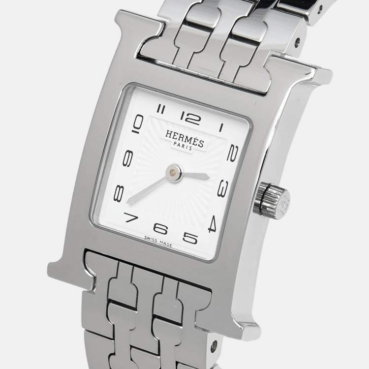 Pre Owned Hermes White Stainless Steel Heure H HH1.210 Women's Wristwatch 21 mm