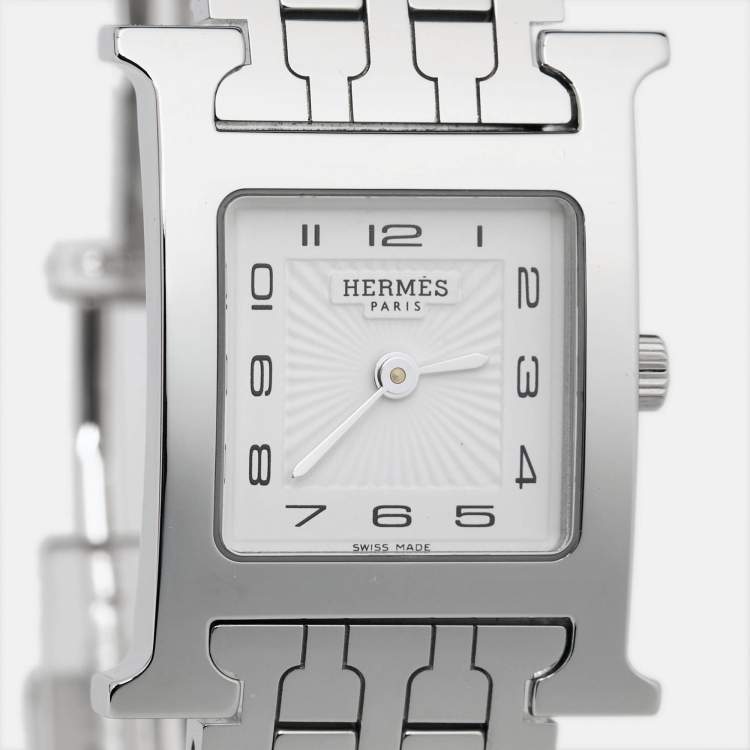 Pre Owned Hermes White Stainless Steel Heure H HH1.210 Women's Wristwatch 21 mm