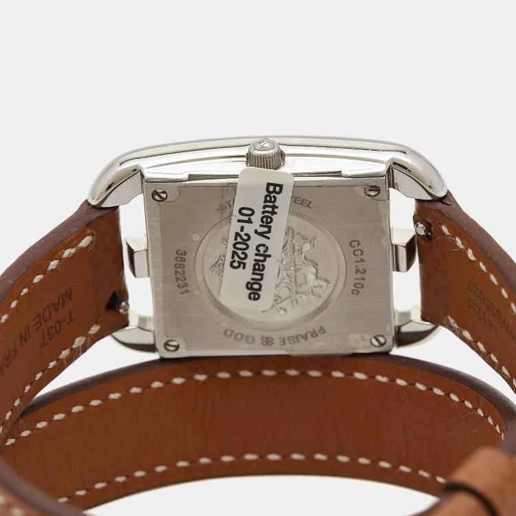 Pre Owned Hermes Mother Of Pearl Diamond Leather Cape Cod CC1.210c Women's Wristwatch 23 mm