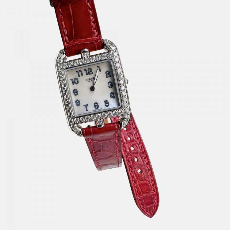 Pre Owned Hermes Steel Large Diamond CAPE COD W043610WW00 Women's Wristwatch 23 mm