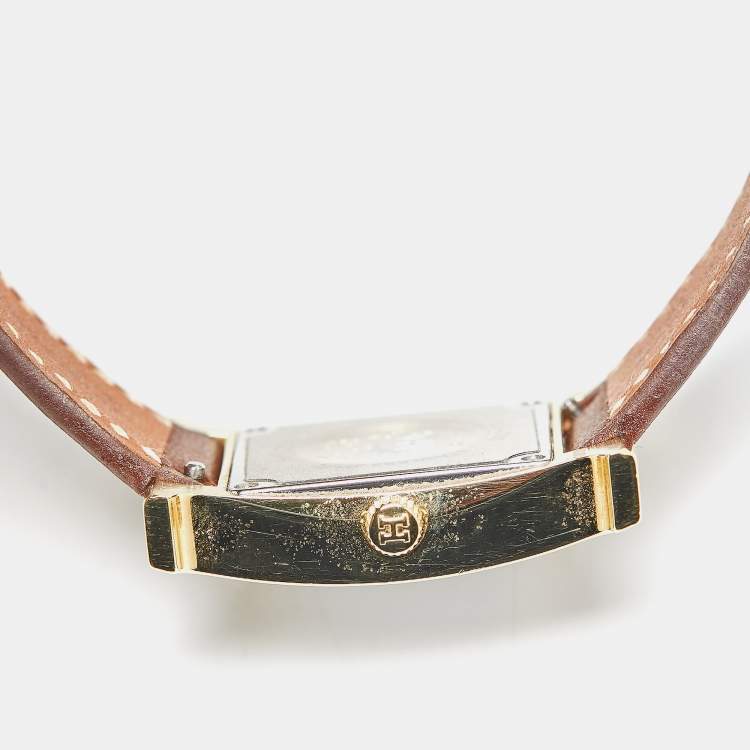 Pre Owned Hermes White Yellow Gold Plated Stainless Steel Leather Heure H W036734WW00 Women's Wristwatch 21 mm 