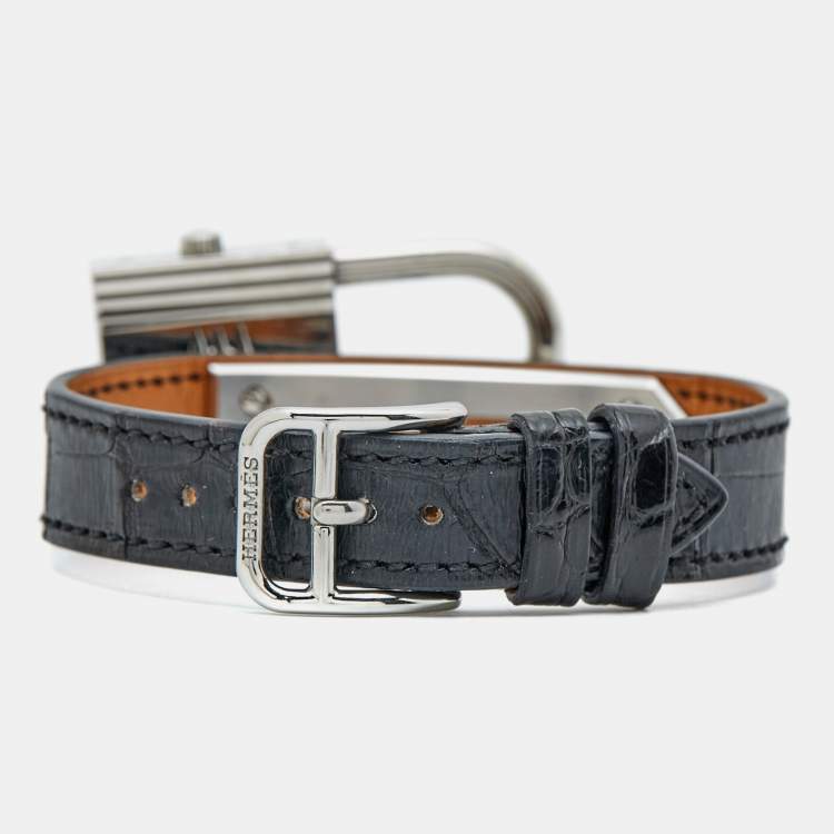 Pre Owned Hermès Mother of Pearl Stainless Steel Alligator Kelly KE1.231 Women's Wristwatch 20 mm