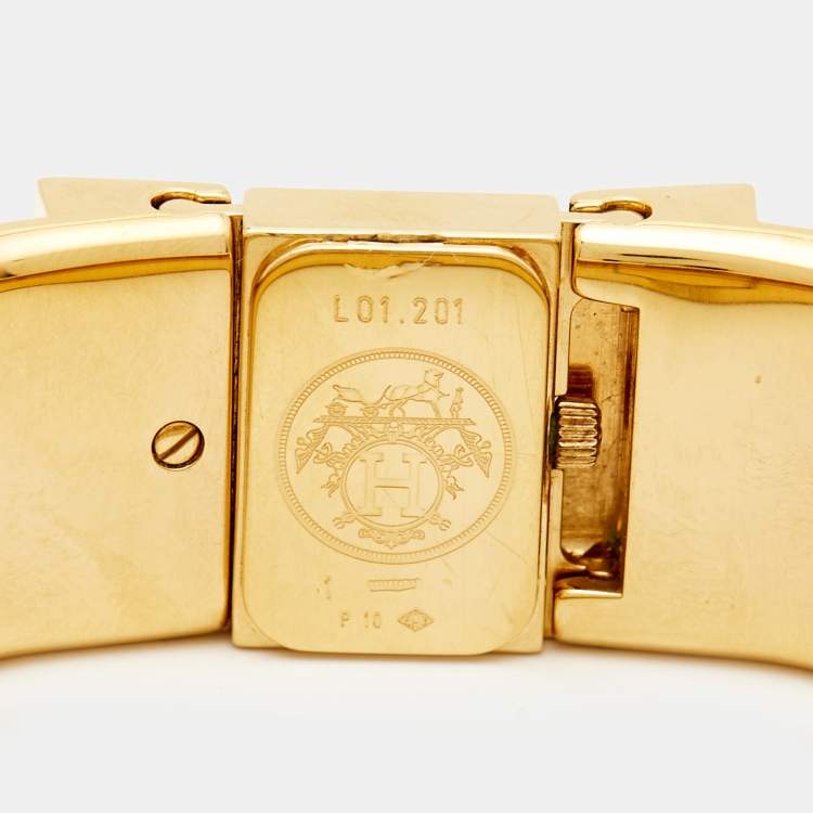 Pre Owned Hermes Champagne Gold Plated Stainless Steel Loquet L01.201 Women's Wristwatch 19 mm