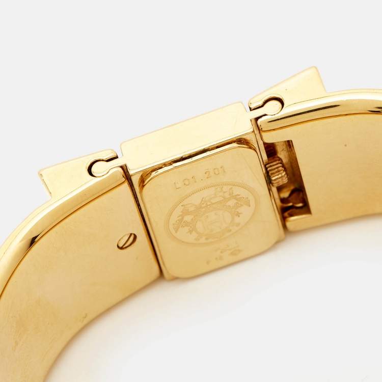 Pre Owned Hermes Champagne Gold Plated Stainless Steel Loquet L01.201 Women's Wristwatch 19 mm