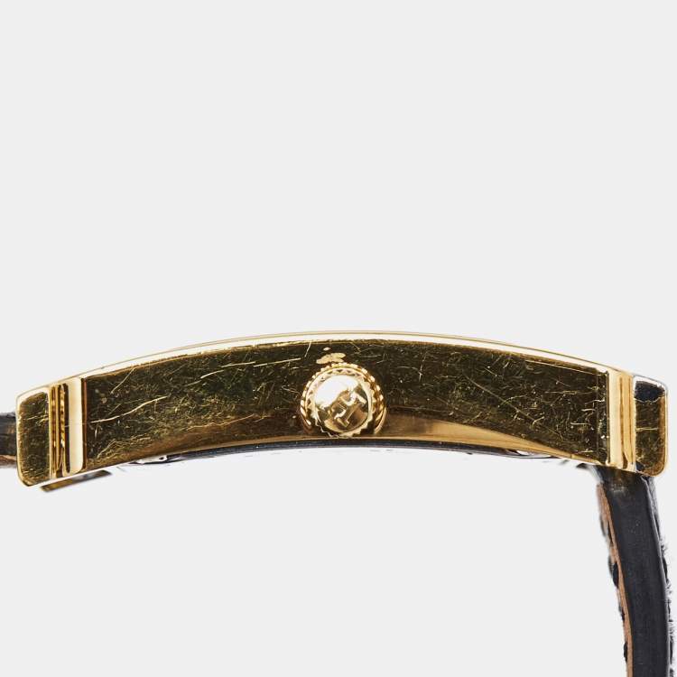 Pre Owned Hermes White Yellow Gold Plated Stainless Steel Leather Heure H HH1.510 Women's Wristwatch 26 mm
