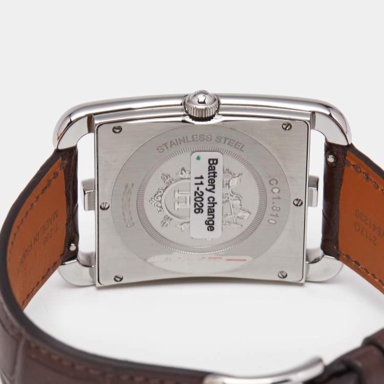 Pre Owned Hermes Silver Stainless Steel Alligator Leather Cape Cod CC1.810 Women's Wristwatch 33 mm