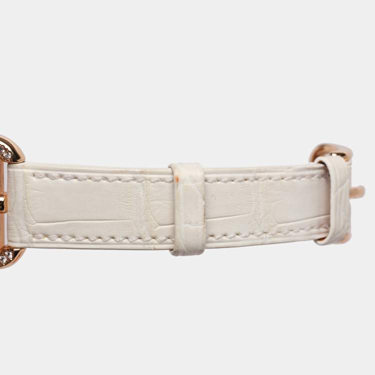 Pre Owned Hermes White Mother of Pearl Diamonds 18K Rose Gold Cape Cod CC1.274 Women's Wristwatch 23 mm