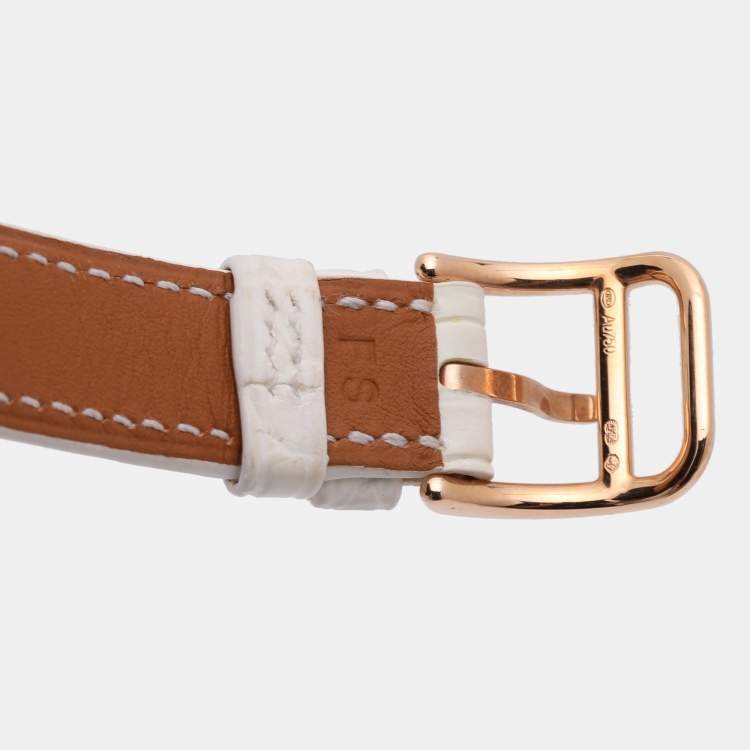 Pre Owned Hermes White Mother of Pearl Diamonds 18K Rose Gold Cape Cod CC1.274 Women's Wristwatch 23 mm