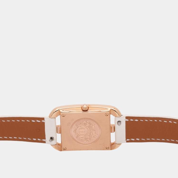 Pre Owned Hermes White Mother of Pearl Diamonds 18K Rose Gold Cape Cod CC1.274 Women's Wristwatch 23 mm