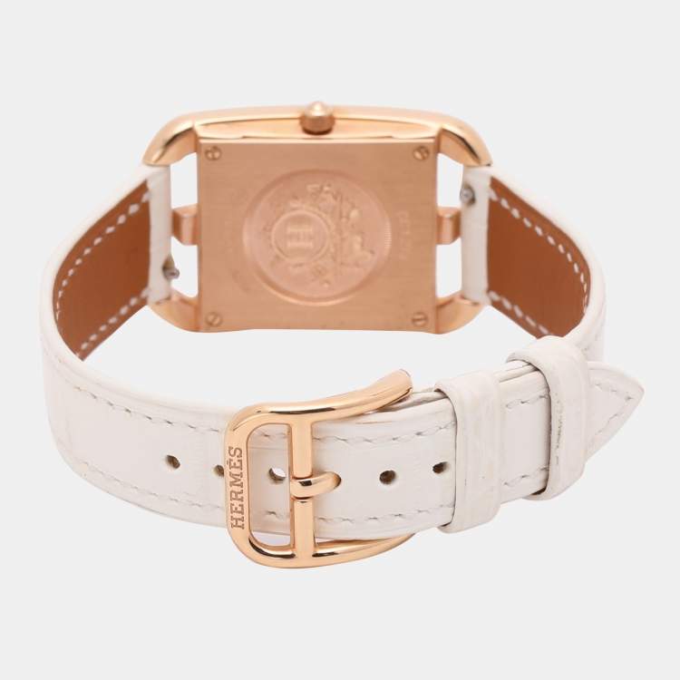 Pre Owned Hermes White Mother of Pearl Diamonds 18K Rose Gold Cape Cod CC1.274 Women's Wristwatch 23 mm