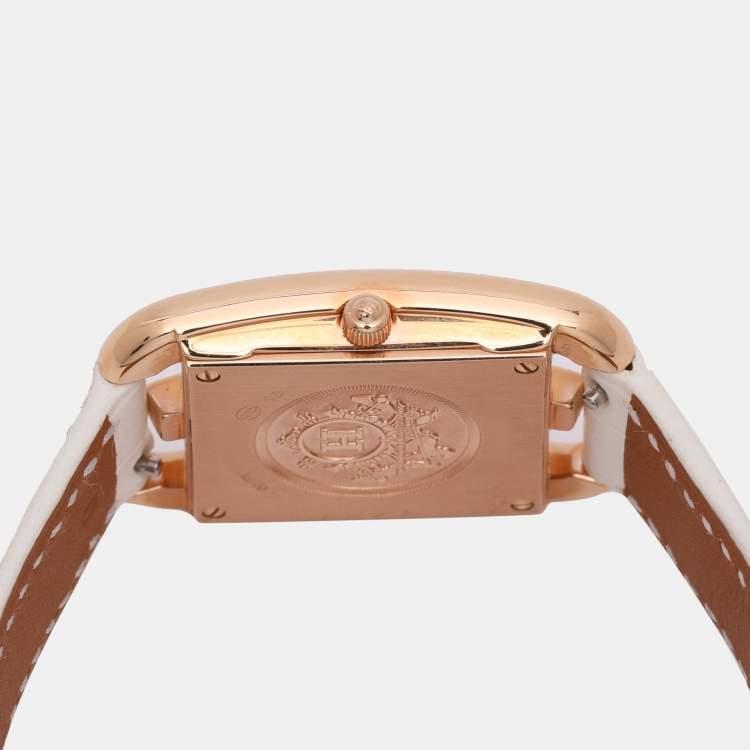 Pre Owned Hermes White Mother of Pearl Diamonds 18K Rose Gold Cape Cod CC1.274 Women's Wristwatch 23 mm