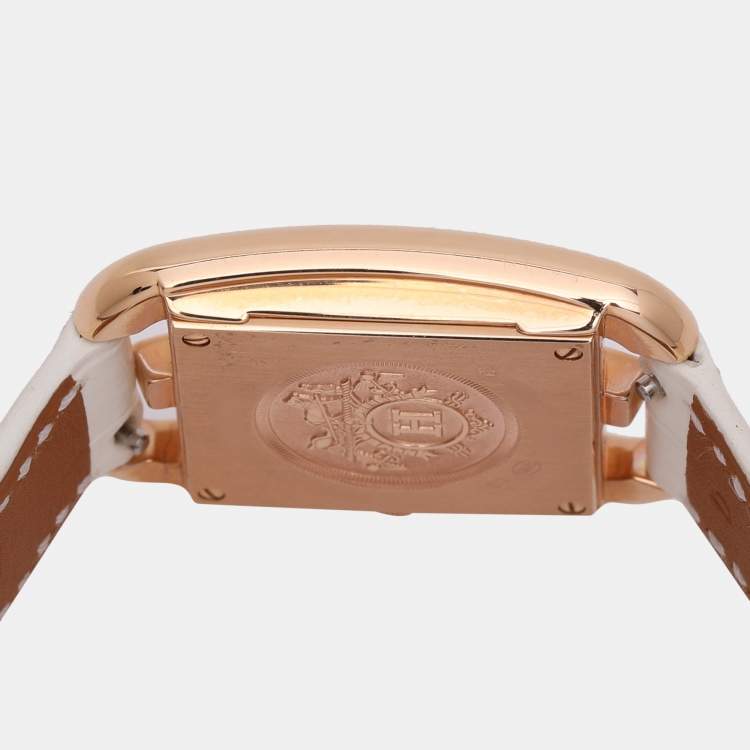 Pre Owned Hermes White Mother of Pearl Diamonds 18K Rose Gold Cape Cod CC1.274 Women's Wristwatch 23 mm