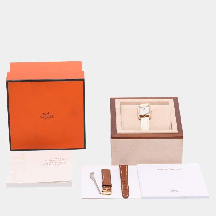 Pre Owned Hermes White Mother of Pearl Diamonds 18K Rose Gold Cape Cod CC1.274 Women's Wristwatch 23 mm