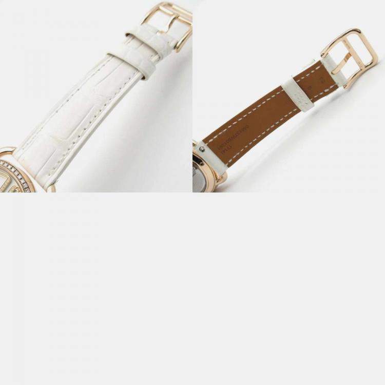 Pre Owned Hermes Arceau AR12.671 Quartz White 18k Rose Gold Women's Wristwatch 34 mm