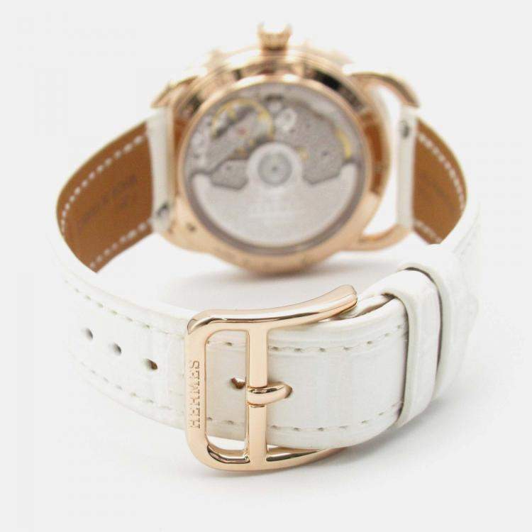 Pre Owned Hermes Arceau AR12.671 Quartz White 18k Rose Gold Women's Wristwatch 34 mm