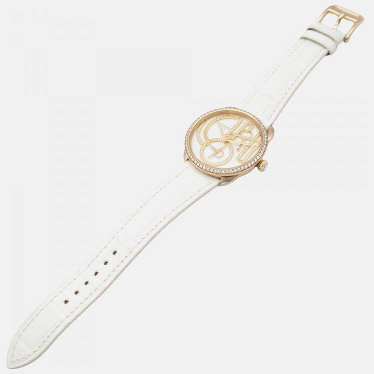 Pre Owned Hermes Arceau AR12.671 Quartz White 18k Rose Gold Women's Wristwatch 34 mm