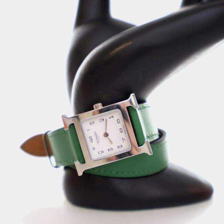 Pre Owned Hermes Heure H Quartz White Stainless Steel Women's Wristwatch 21 mm