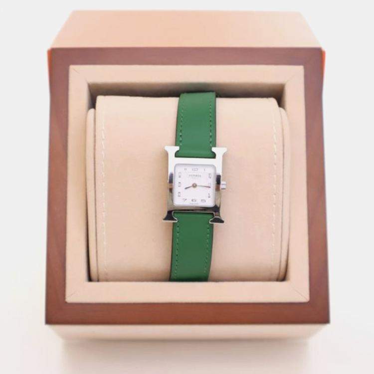 Pre Owned Hermes Heure H Quartz White Stainless Steel Women's Wristwatch 21 mm