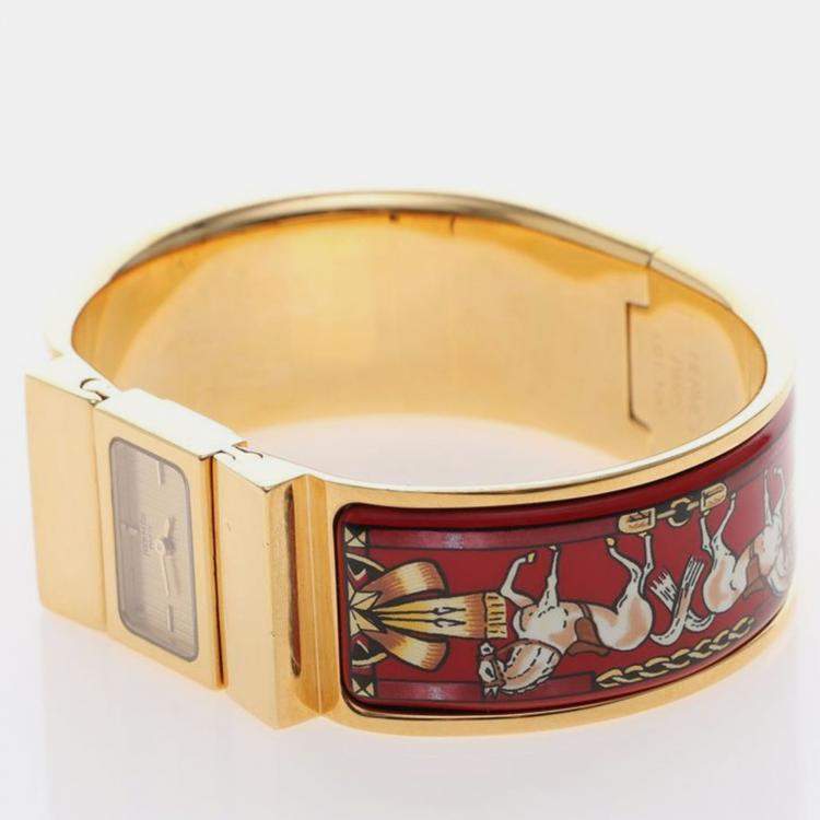 Pre Owned Hermes Loquet L01.201 Quartz Gold-Plated Stainless Steel Women's Wristwatch 20 mm