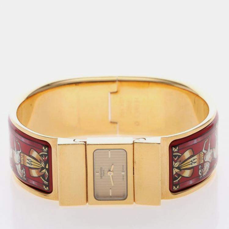 Pre Owned Hermes Loquet L01.201 Quartz Gold-Plated Stainless Steel Women's Wristwatch 20 mm