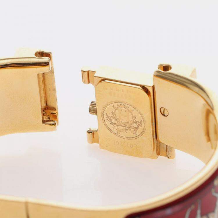 Pre Owned Hermes Loquet L01.201 Quartz Gold-Plated Stainless Steel Women's Wristwatch 20 mm