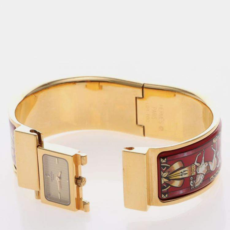 Pre Owned Hermes Loquet L01.201 Quartz Gold-Plated Stainless Steel Women's Wristwatch 20 mm