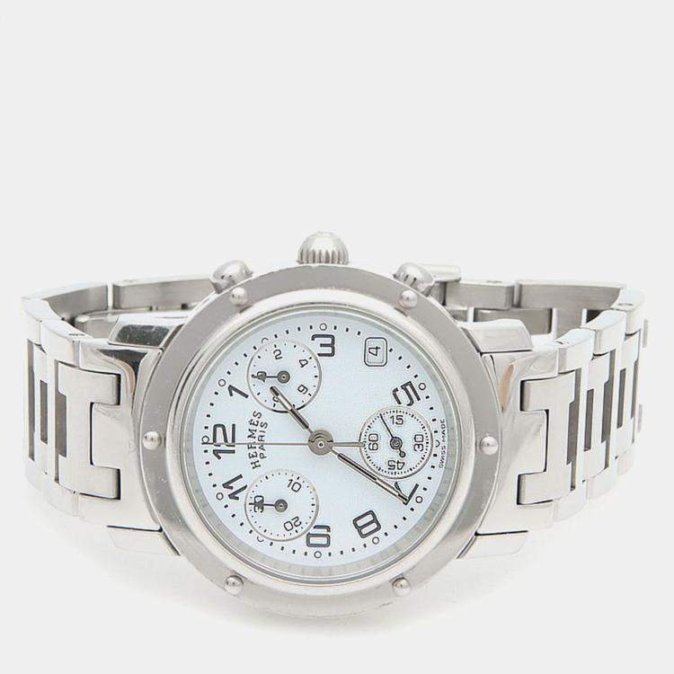 Pre Owned Hermes Clipper CL1.310 Quartz White Stainless Steel Women's Wristwatch 31 mm
