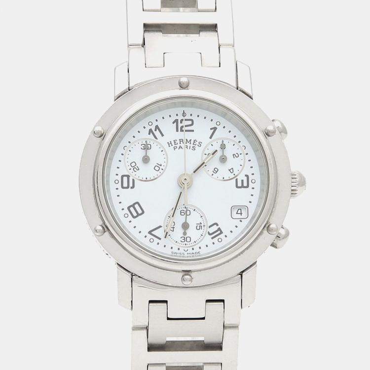 Pre Owned Hermes Clipper CL1.310 Quartz White Stainless Steel Women's Wristwatch 31 mm
