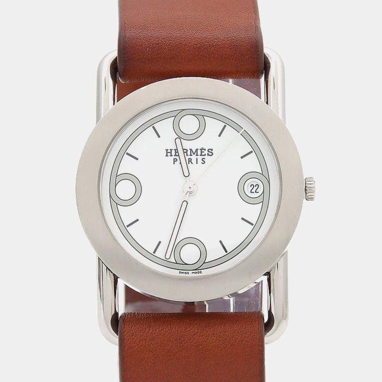 Pre Owned Hermes Barenia BR1.710 Quartz White Stainless Steel Women's Wristwatch 37 mm