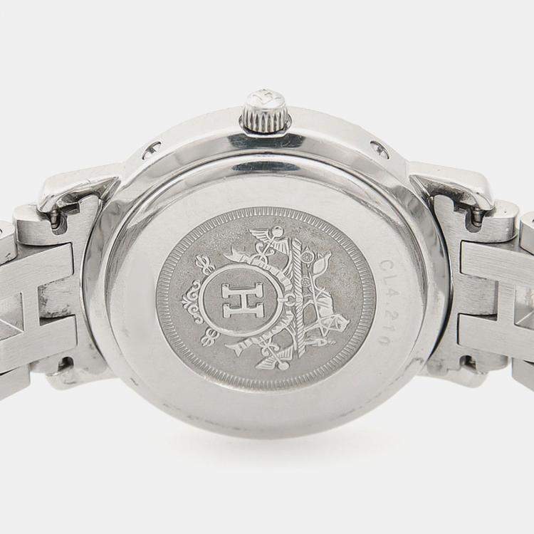 Pre Owned Hermes Clipper CL4.210 Quartz White Stainless Steel Women's Wristwatch 24 mm