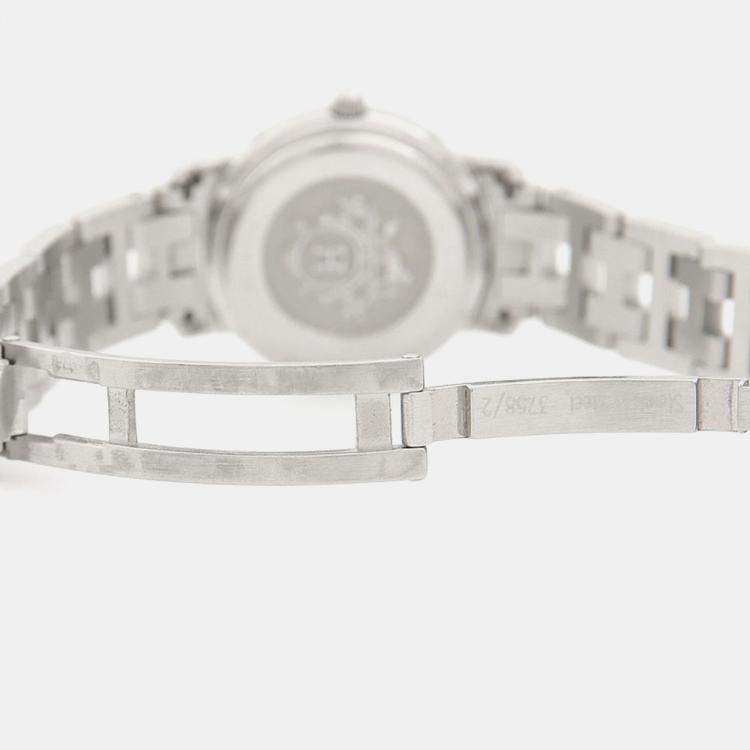 Pre Owned Hermes Clipper CL4.210 Quartz White Stainless Steel Women's Wristwatch 24 mm