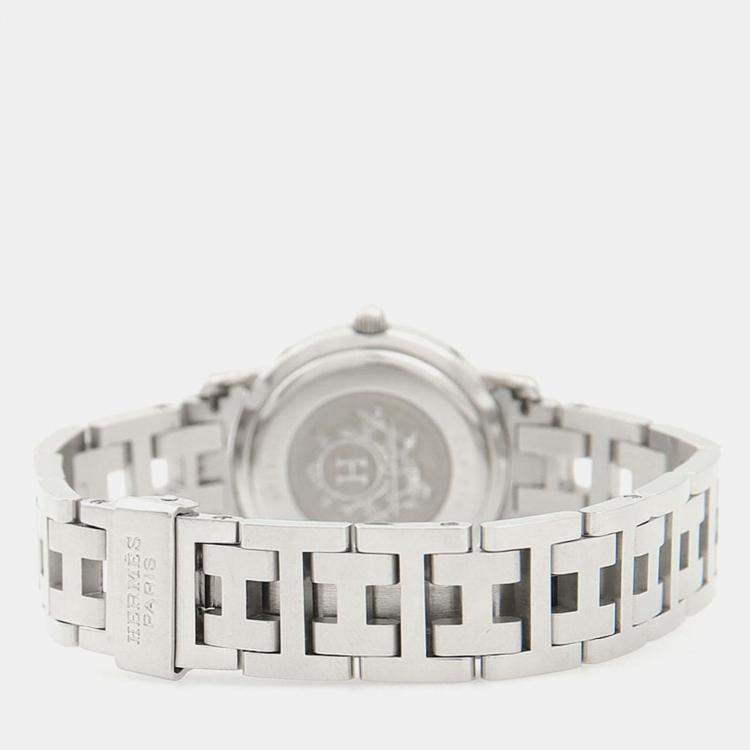 Pre Owned Hermes Clipper CL4.210 Quartz White Stainless Steel Women's Wristwatch 24 mm